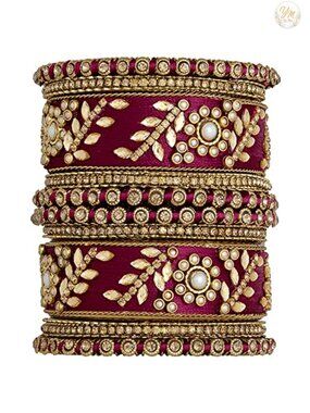 Traditional Silk Thread Bridal Bangle Set Faux Stone Studded Wedding Jewelry